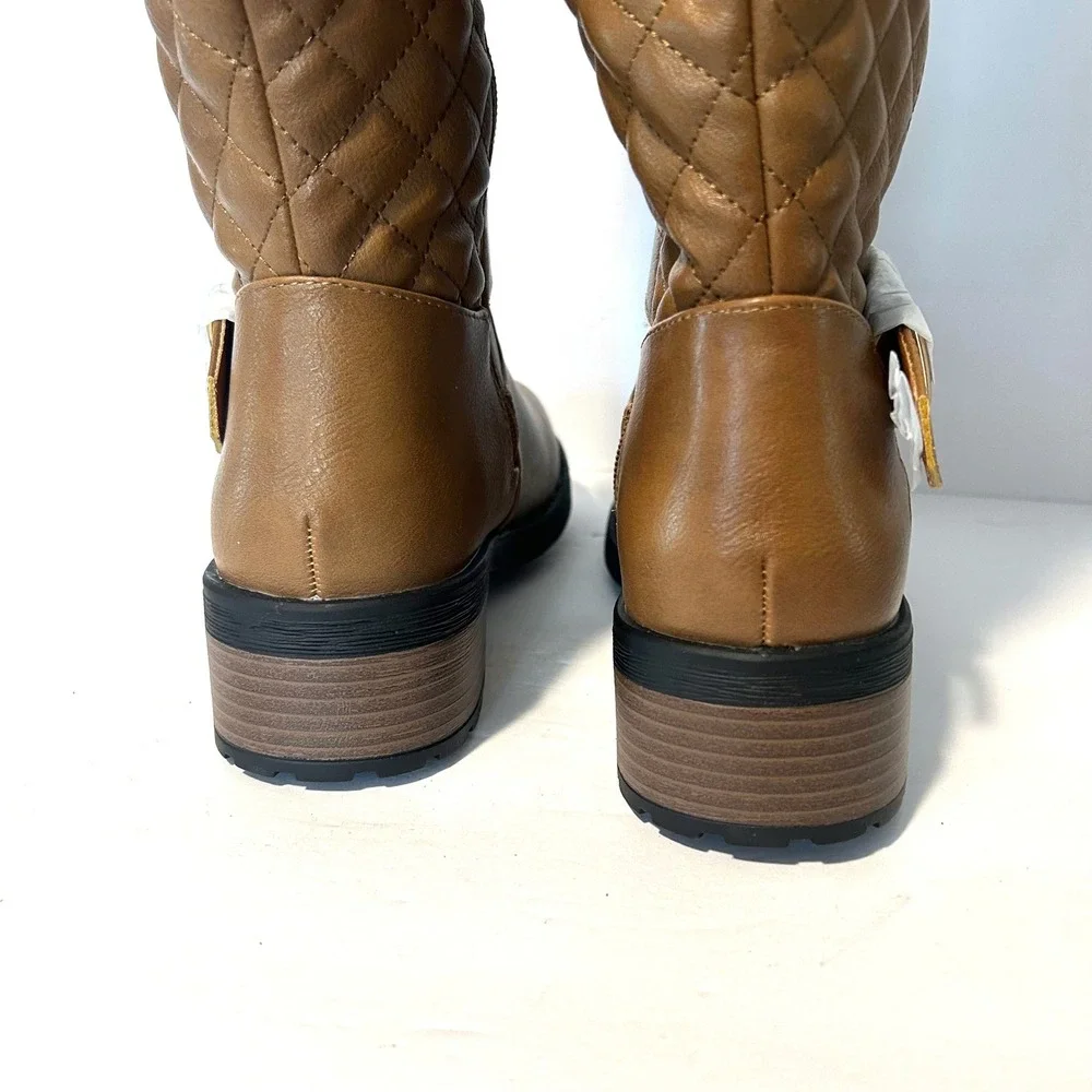 New Dream Pairs Riding Boots Womens 7 Brown Quilted Buckle Knee High Boots